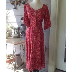 Studio West Dresses - Vintage red Floral Rayon Midi tea length dress Studio West Dresses - Vintage red Floral Rayon Midi tea length dress
